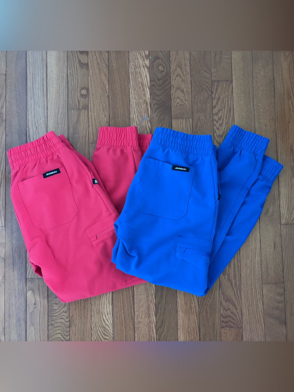 Jaanuu Scrub Pant Jogger Set in Bright Blue and Red Pink